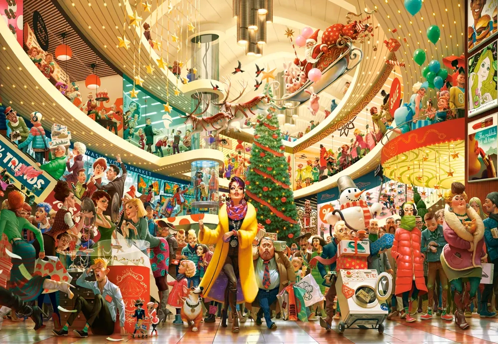 1500 Piece Jigsaw Puzzle, Crazy Shopping, Art Collection, Christmas shopping puzzle, Funny Holiday Mall Scene, Adult Puzzle, Castorland C-152179-2
