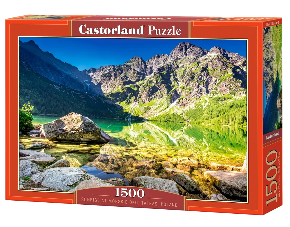 1500 Piece Jigsaw Puzzle, Sunrise at Morskie Oko, Tatras, Poland, Rocky Peak Nature Scene, Mountain landscape, Adult Puzzle, Castorland C-152216-2