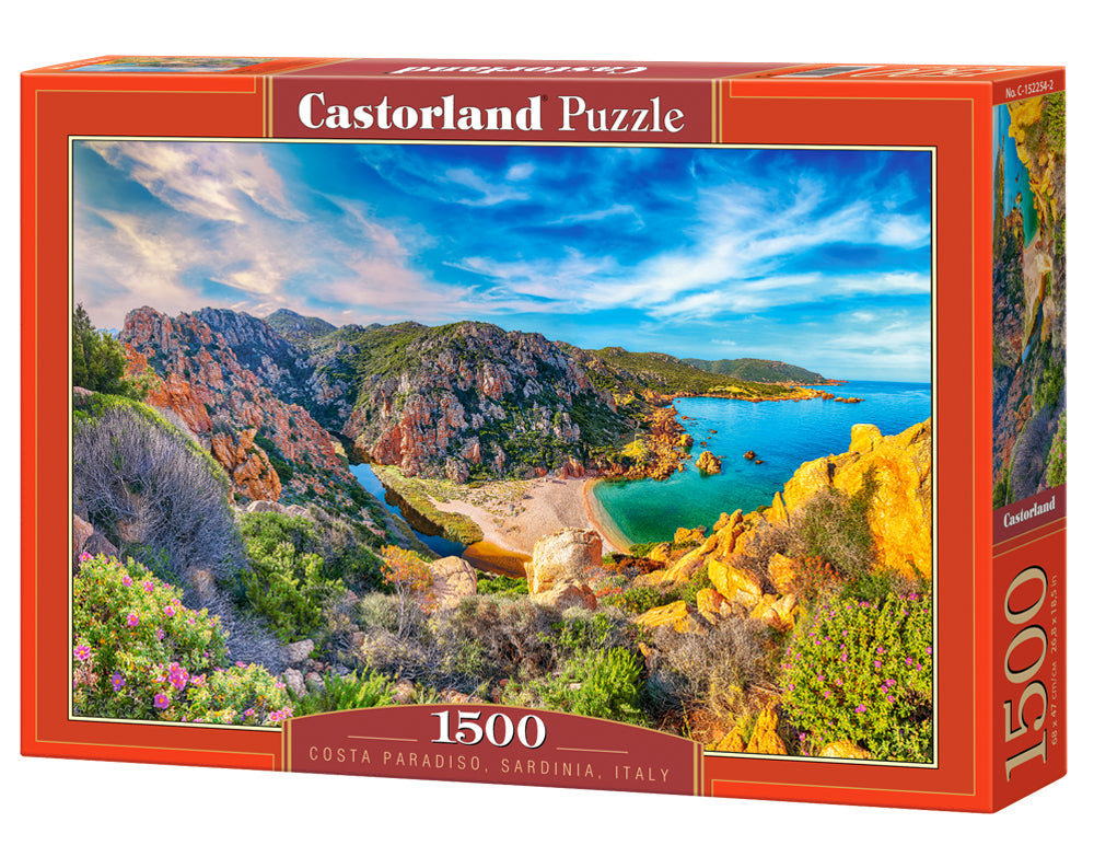1500 Piece Jigsaw Puzzle, Costa Paradiso, Sardinia, Mediterranean, Italy, rock formations and pristine sand, Adult Puzzle, Castorland C-152254-2