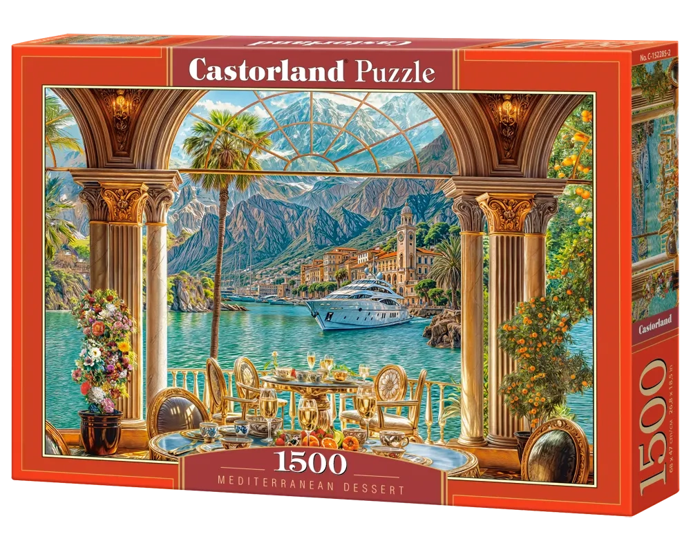 1500 Piece Jigsaw Puzzle, Mediterranean Dessert, Elegant Coastal Villa, Yacht Scene, Italy, Scenic European Travel Brain Teaser, Adult Puzzle, Castorland C-152285-2