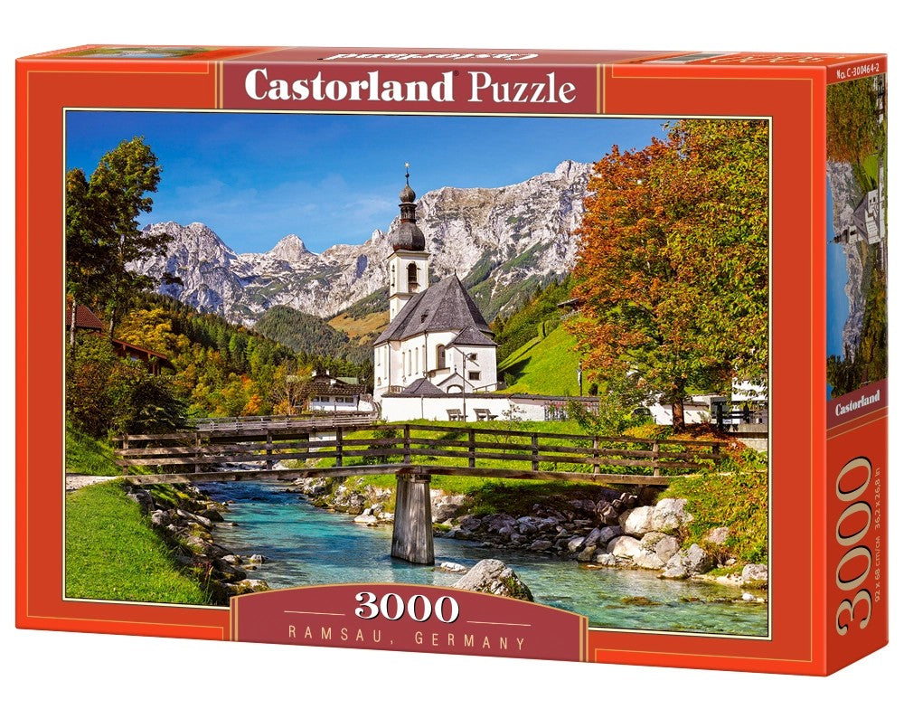 3000 Piece Jigsaw Puzzle, Ramsau, Germany, Church, Mountain river, Bavarian Alps, Landscape, Adult Puzzle, Castorland C-300464-2