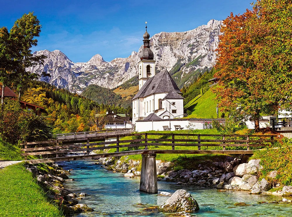 3000 Piece Jigsaw Puzzle, Ramsau, Germany, Church, Mountain river, Bavarian Alps, Landscape, Adult Puzzle, Castorland C-300464-2