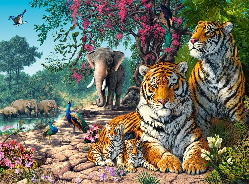 3000 Piece Jigsaw Puzzle, Tiger Sanctuary, Jungle wildlife puzzle, nature landscape, Adult Puzzle, Castorland C-300600-2