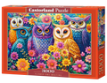 3000 Piece Jigsaw Puzzle, Flower Owl Meeting, Vibrant Colorful Owl Garden, Whimsical Folk Art Bird Scene, Adult Puzzle, Castorland C-300723-2