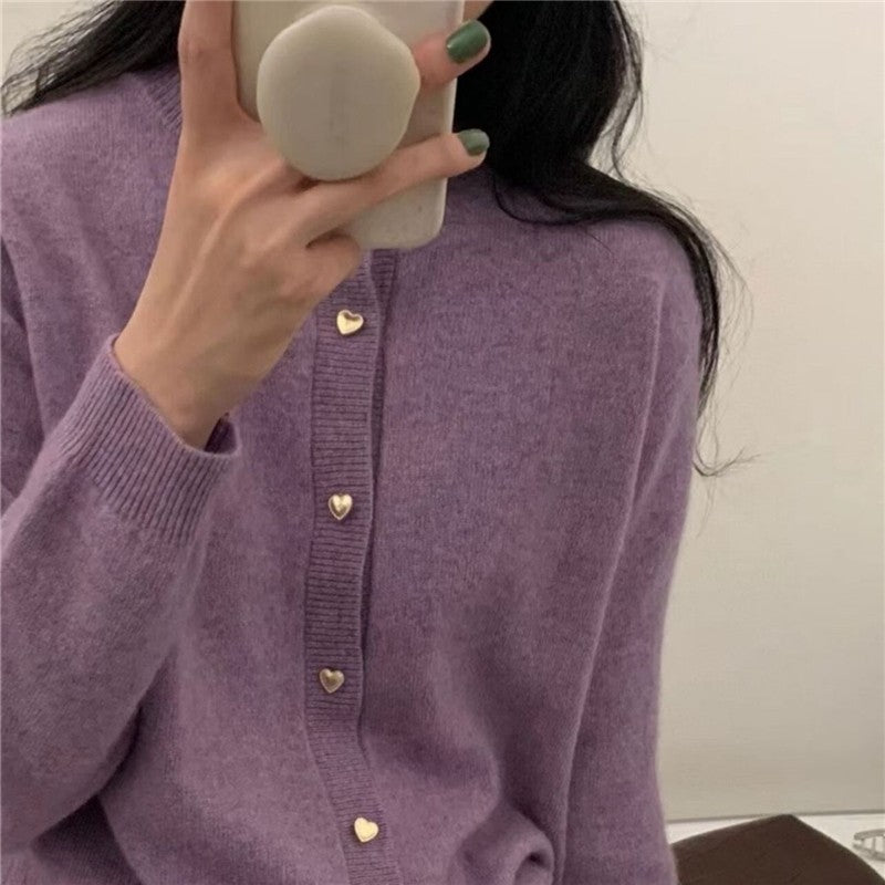 Soft And Cozy Knitted Cardigan With Heart-Shaped Buttons