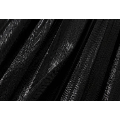 Metallic Pleated A-Line Skirt with Elastic Waist in Solid Color