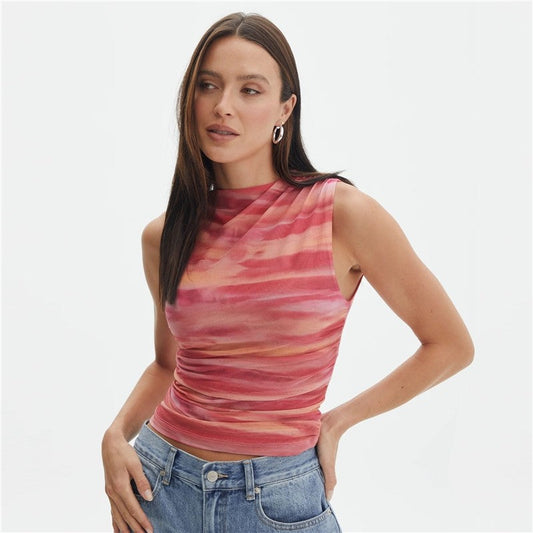 Printing Sleevelss Pleated Slim Tank Top