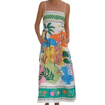 Sleeveless Swing Dress with Printed Camisole Top