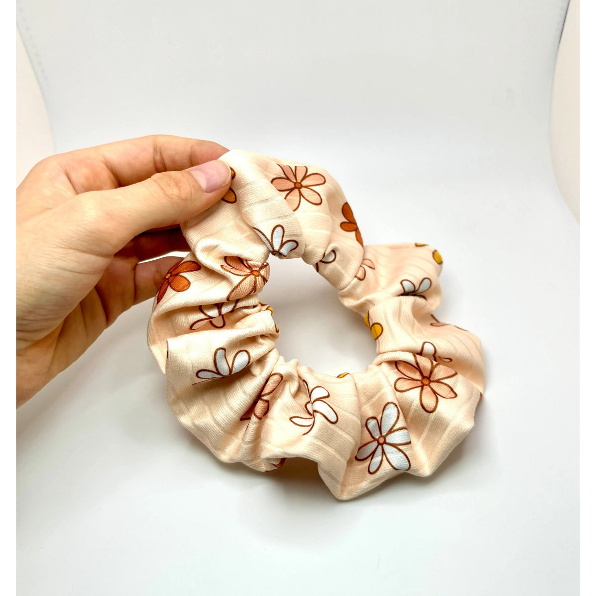 Mini Retro Flower Summer Ribbed Scrunchie