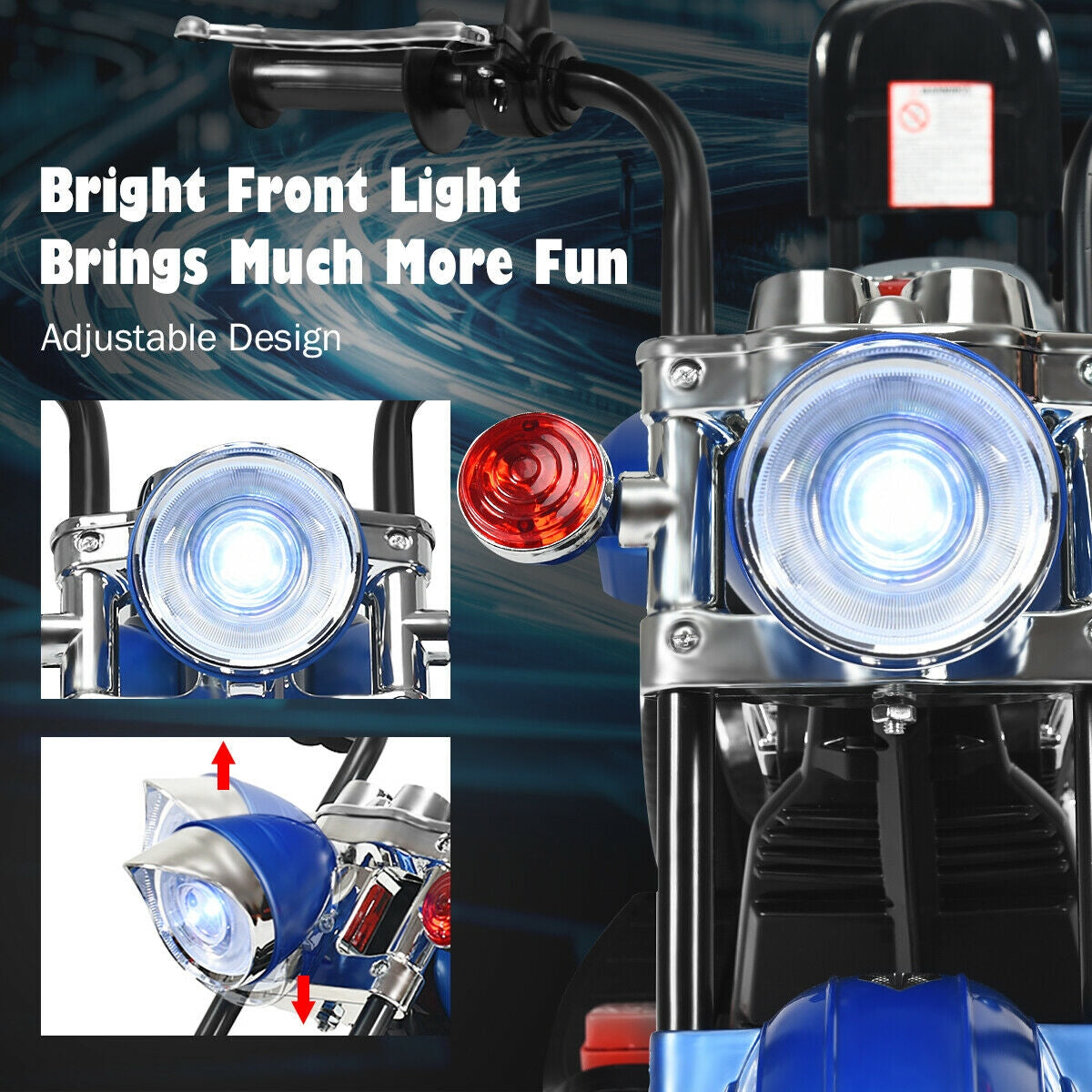 6V Powered Toddler 3-Wheel Motorbike Ride On Toy with Horn and Headlight-Black and White
