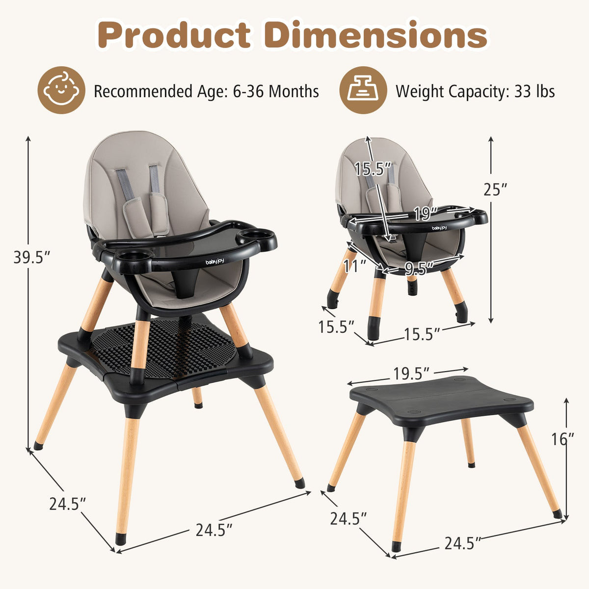 5-in-1 Baby Wooden Convertible High Chair