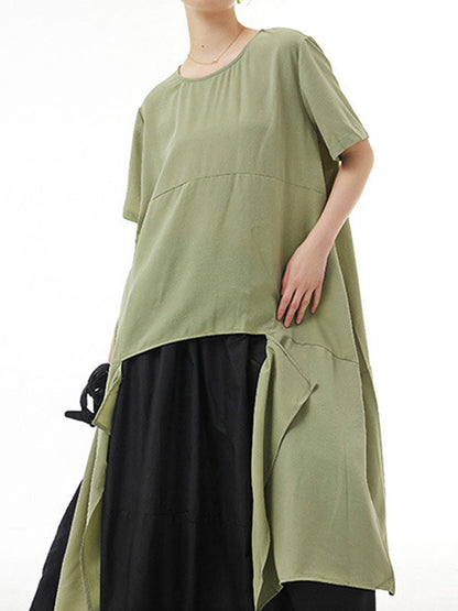 Irregular Clipping Loose Solid Color Round-Neck Midi Dresses