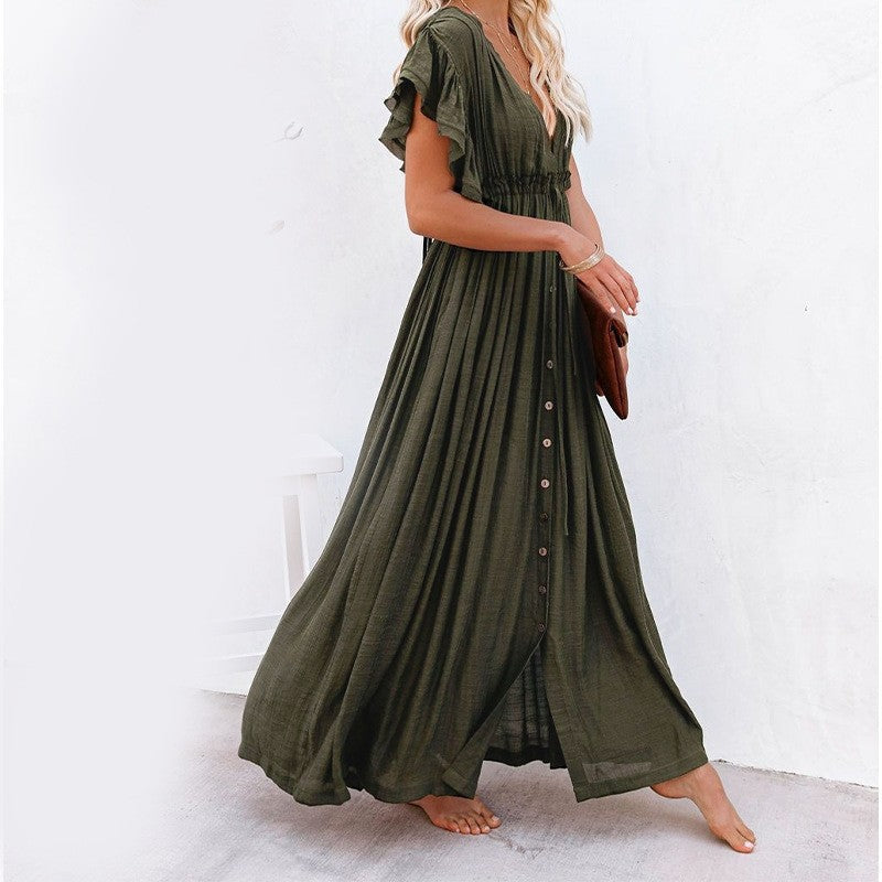Relaxed Fit Solid Color Long Beach Cover-Up Dress