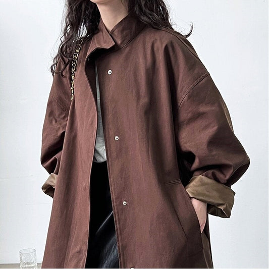 Casual Stand Collar Coat with Relaxed Fit