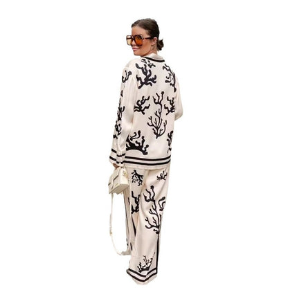 Chic Satin Color Block Printed Suit