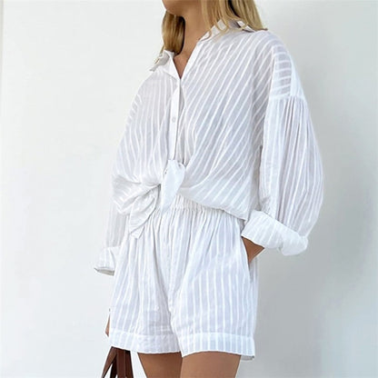 Women's Cotton Long Sleeve and Shorts Two-Piece Pajama Set