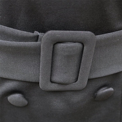 Mandarin Collar Sleeveless Dress with Waist Belt