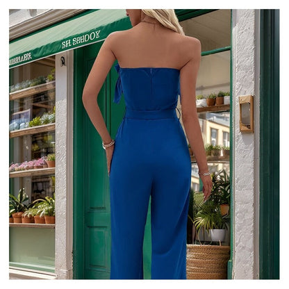 Solid Color Sleeveless Bandeau Jumpsuit