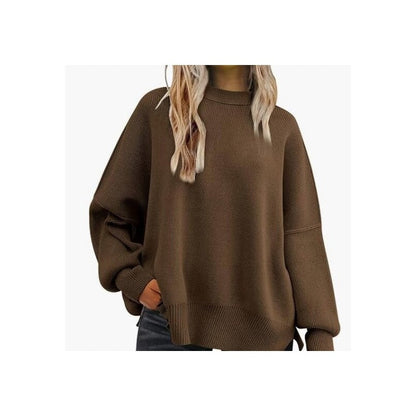 Sure! Here is an optimized title for your clothing product:

"Cozy Batwing Sleeve Knit Sweater with Side Sl