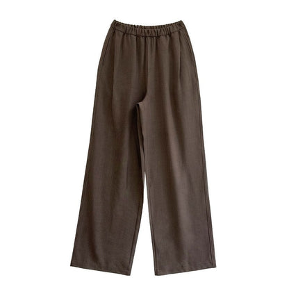 Elastic Waist Straight Leg Mopping Pants - Solid Color