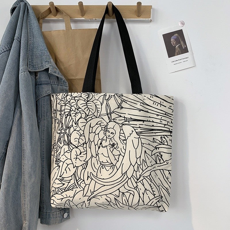 Literary Canvas Bag with Large Capacity and Single Shoulder Design