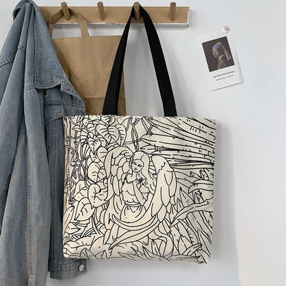 Literary Canvas Bag with Large Capacity and Single Shoulder Design