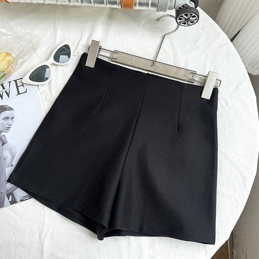 High-Waisted Solid Color Casual Shorts