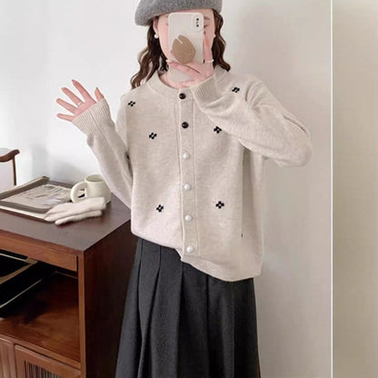Long Sleeve Crewneck Single Breasted Knitted Cardigan Sweater