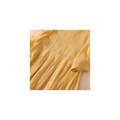 High-Waisted Solid Color Long A-Line Dress
