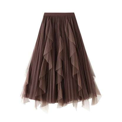 Ruffle Mesh Patchwork Hemline Skirt