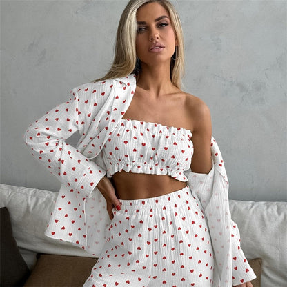 Printed Long Sleeve Bustier and Pants Set for Women