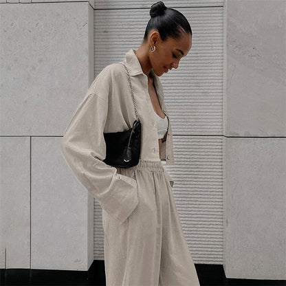 Stylish Casual Long-Sleeve Shirt and Pants Ensemble