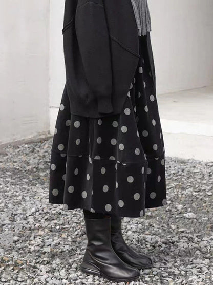High Waisted Loose Elastics Polka-Dot Printed Split-Joint Skirts