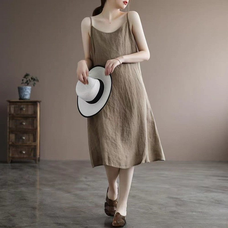 Halter Neck Sleeveless Loose Fit Midi Skirt