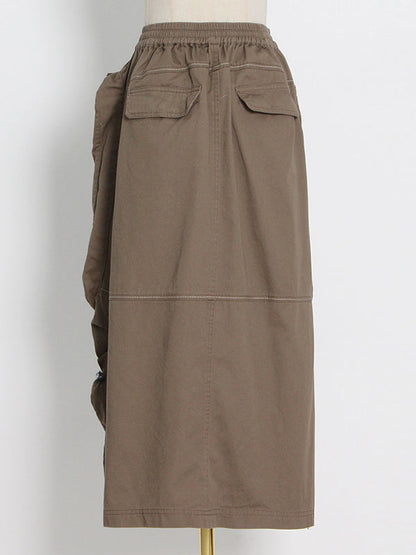 Original Creation High Waisted Loose Split-Joint With Big Pockets Zipper Skirts Bottoms