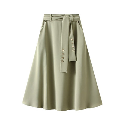 High-Waisted A-Line Skirt with Waist Tie in Solid Color