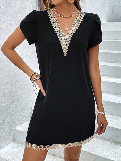 A-Line High Waisted Split-Joint V-Neck Mini Dresses