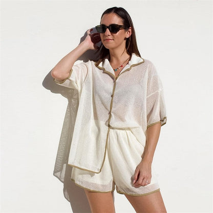 Convertible Open-Front Short Sleeve Sleepwear Set