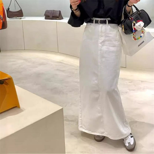 High-Waisted Back-Slit Midi Skirt in Solid Color