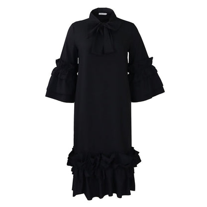 Stylish Ruffle Hem Trumpet Sleeve Dress