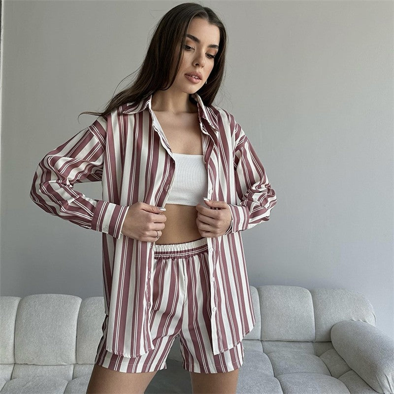 Striped Long Sleeve Lounge Shorts