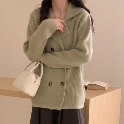 Solid Color Long Sleeve Double Breasted Cardigan Sweater