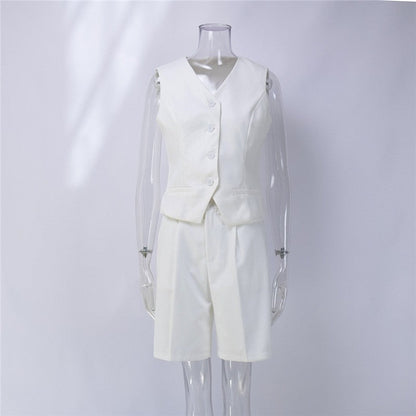 Straight-Cut Suit Vest and Shorts Set