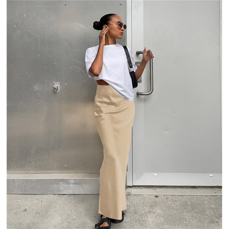 Simple Satin Maxi Skirt in Solid Color