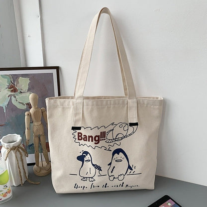 Minimalist Letter Print Canvas Shoulder Bag