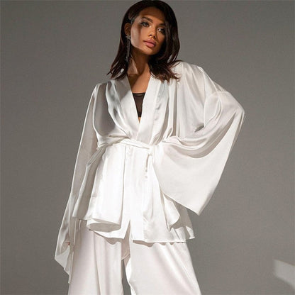 Long Sleeve Robe and Long Pants Pajama Set