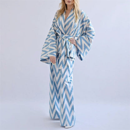 Floral Printed Long-Sleeve Top and Matching Long Pants Pajama Set