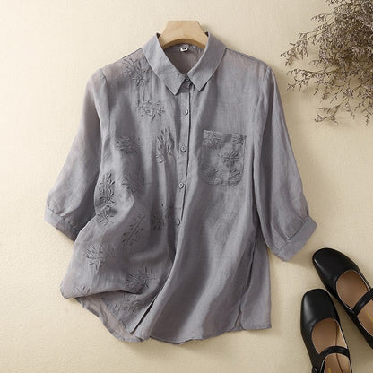 Relaxed Fit Casual Top with Three-Quarter Sleeves