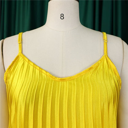 Solid Color Halter Pleated A-Line Dress