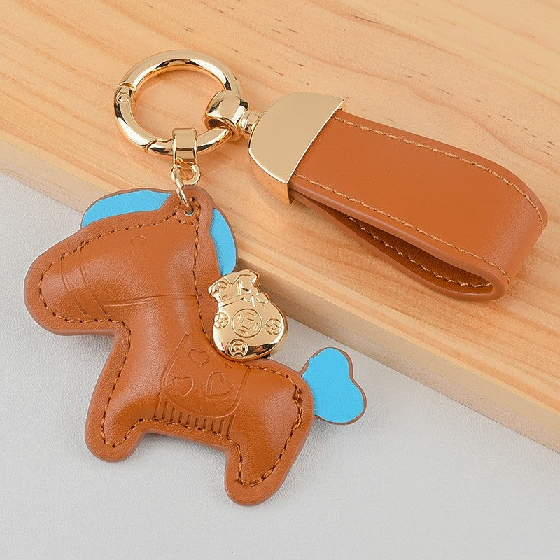 Cute Pony Shaped Leather Keychain Pendant